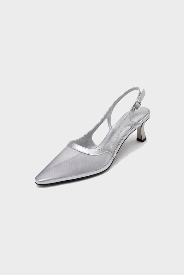 simonett Mesh Point Toe Sling Back Mules - Silver