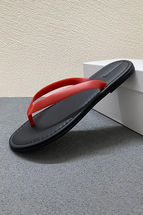 Simonett Minimalist Leather Contrast Flip Flop - Red