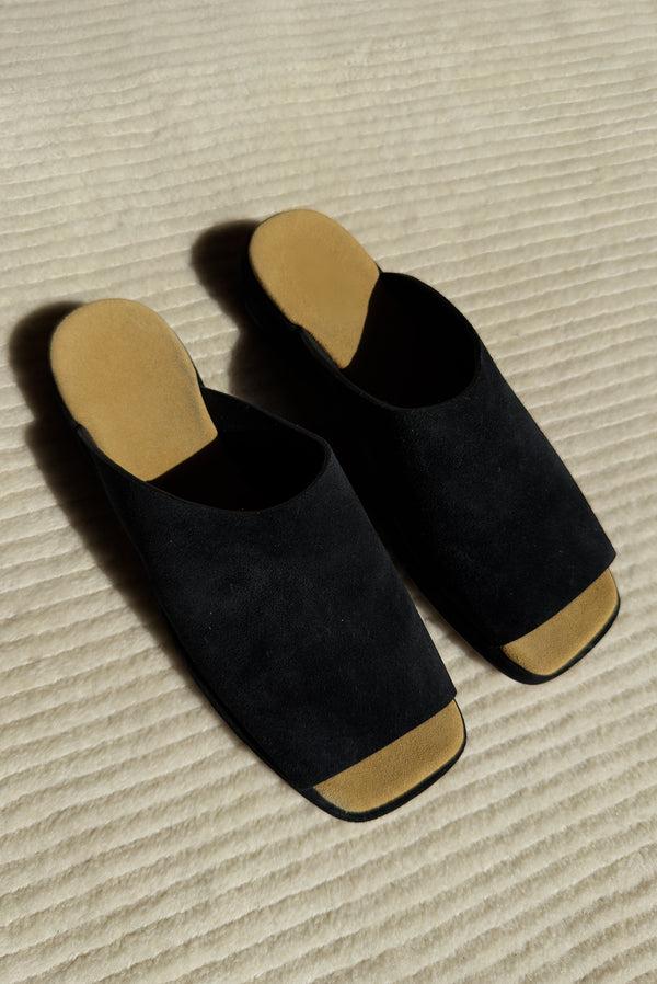 Simonett Open Square Toe Suede Mule - Black