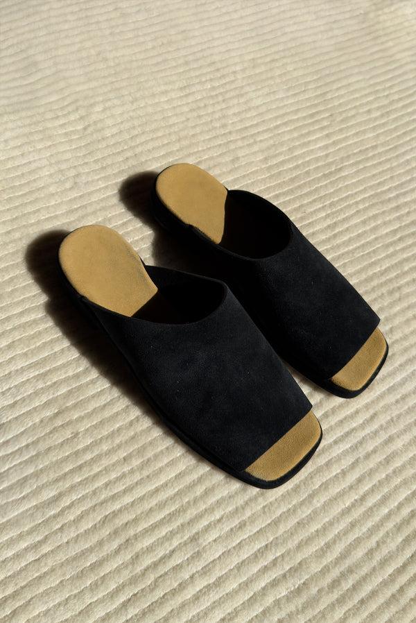 simonett Open Square Toe Suede Mule - Black