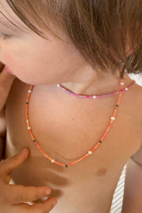 Simonett Orange Bead & Pearl Necklace