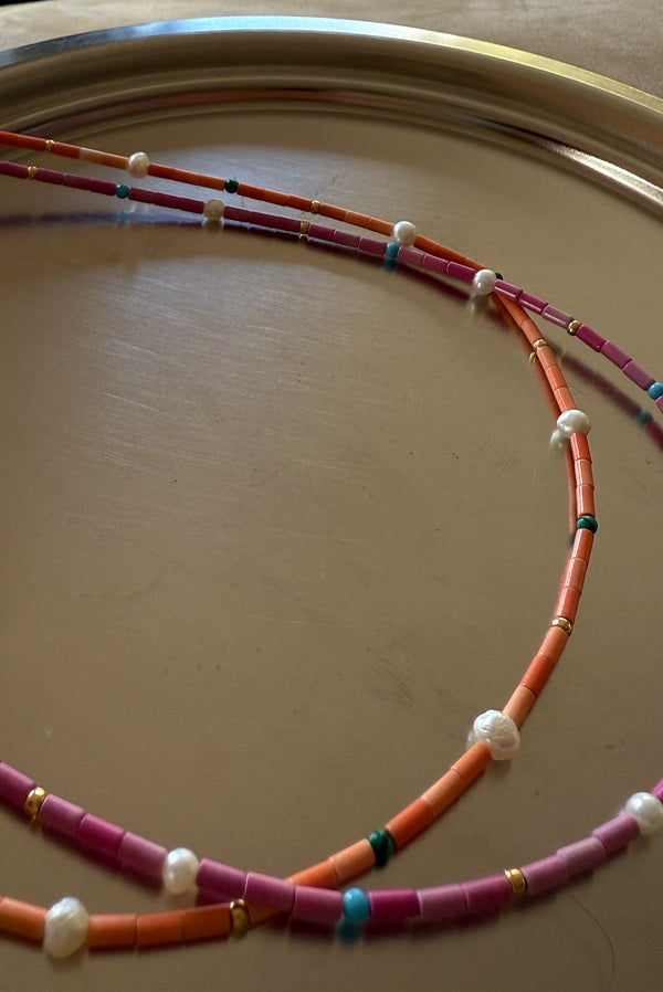 Simonett Orange Bead & Pearl Necklace