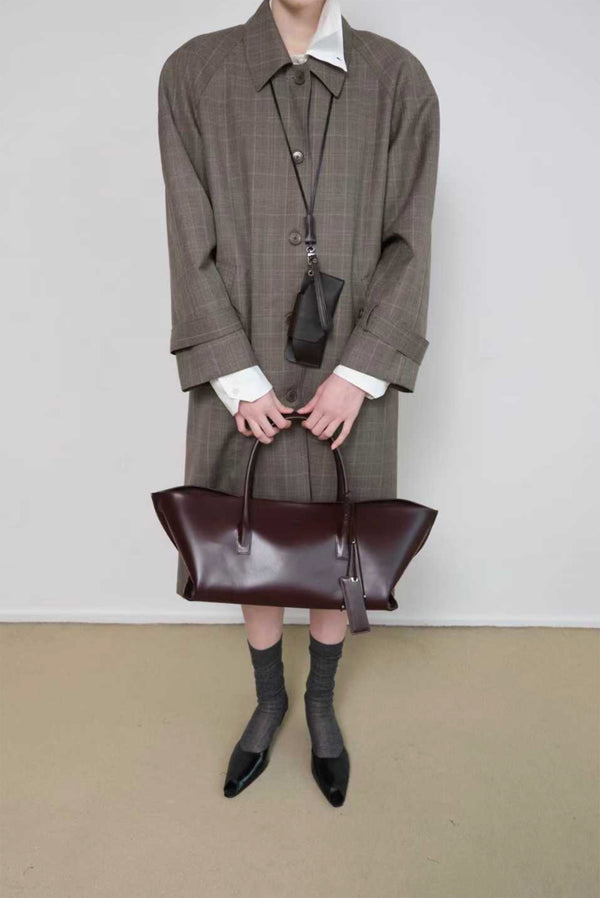 Simonett Oversized Plaid Trench Coat - Brown