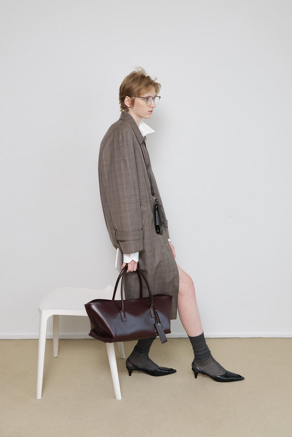 Simonett Oversized Plaid Trench Coat - Brown