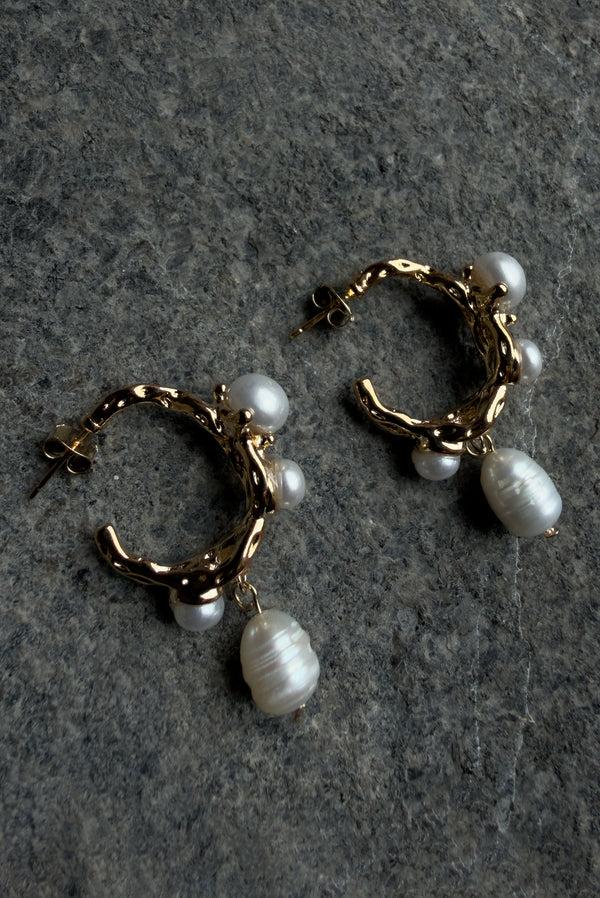Simonett Pearl Branch Hoop Earrings – Gold