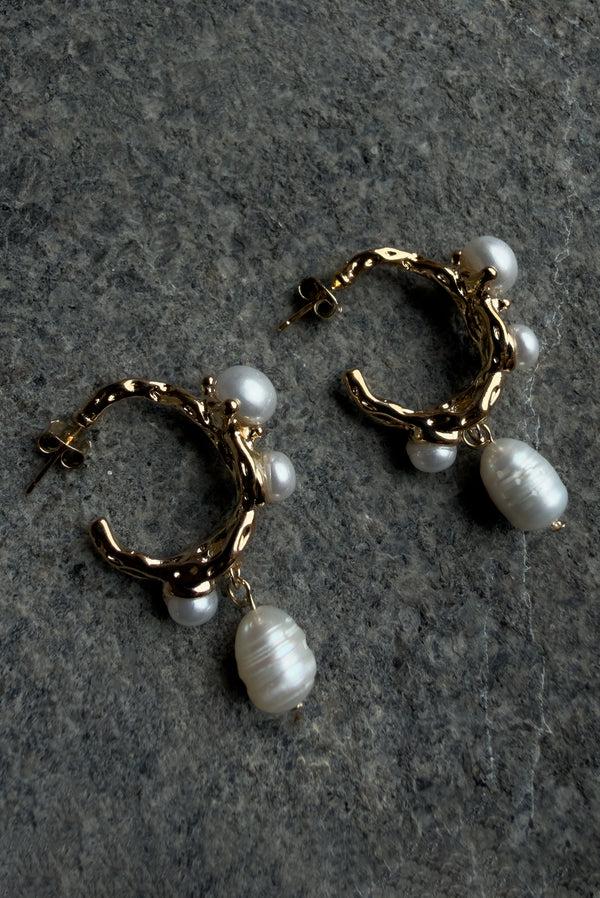 simonett Pearl Branch Hoop Earrings – Gold