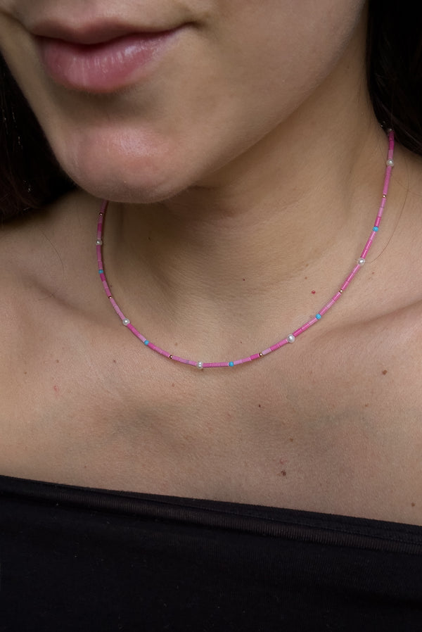 Simonett Pink Bead & Pearl Necklace