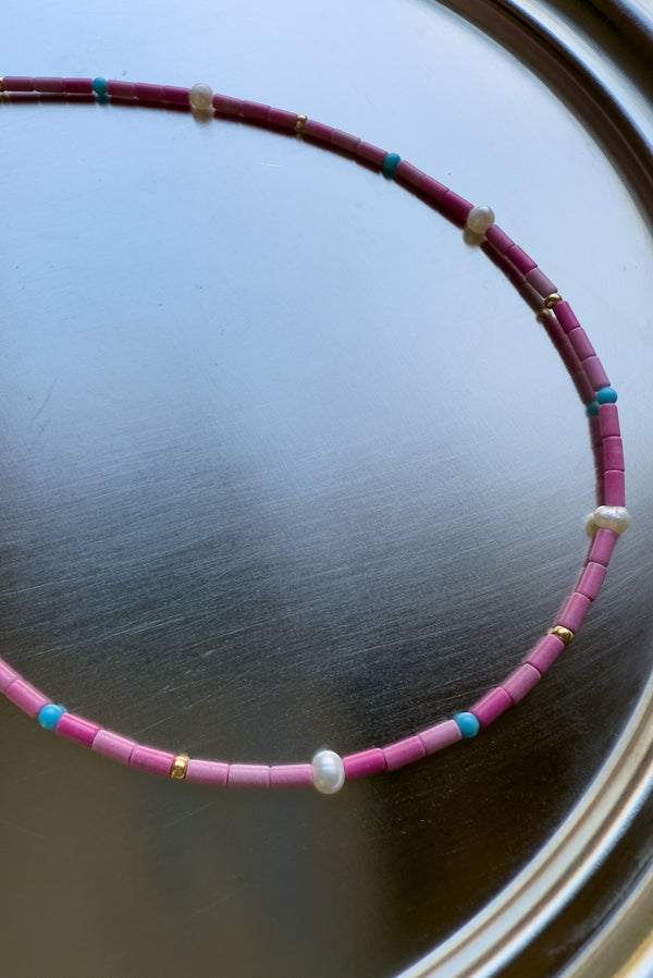 simonett Pink Bead & Pearl Necklace