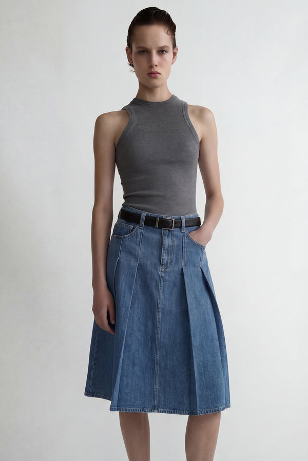 Simonett Pleated Denim Skirt - Blue