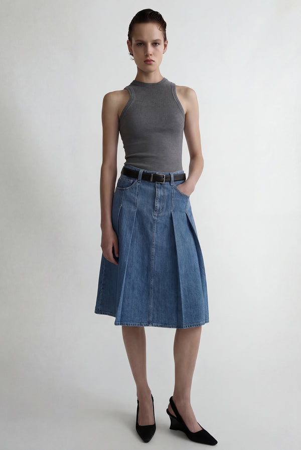 simonett Pleated Denim Skirt - Blue