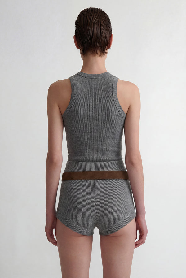 Simonett Rib Knit High-Waisted Brief Short - Gray