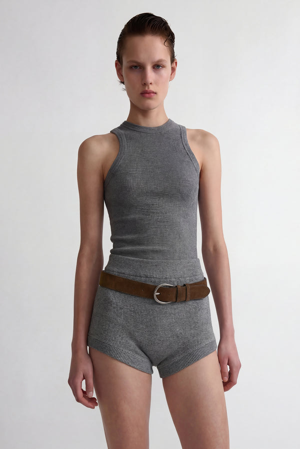 simonett Rib Knit High-Waisted Brief Short - Gray