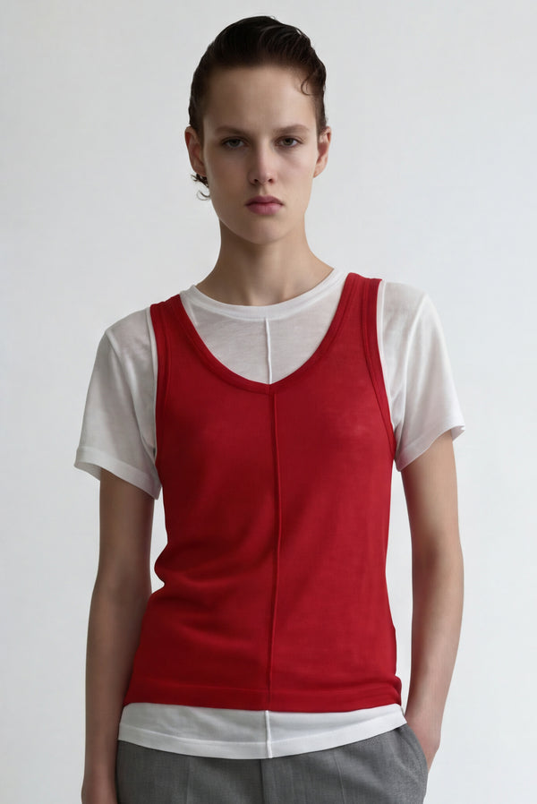 simonett Semi-Sheer Layering T - White / Red