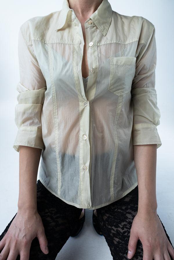 Simonett Sheer Button Up Blouse With Pocket - Beige