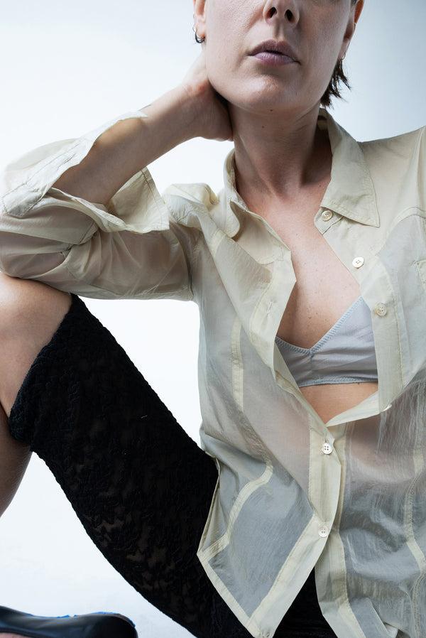 simonett Sheer Button Up Blouse With Pocket - Beige