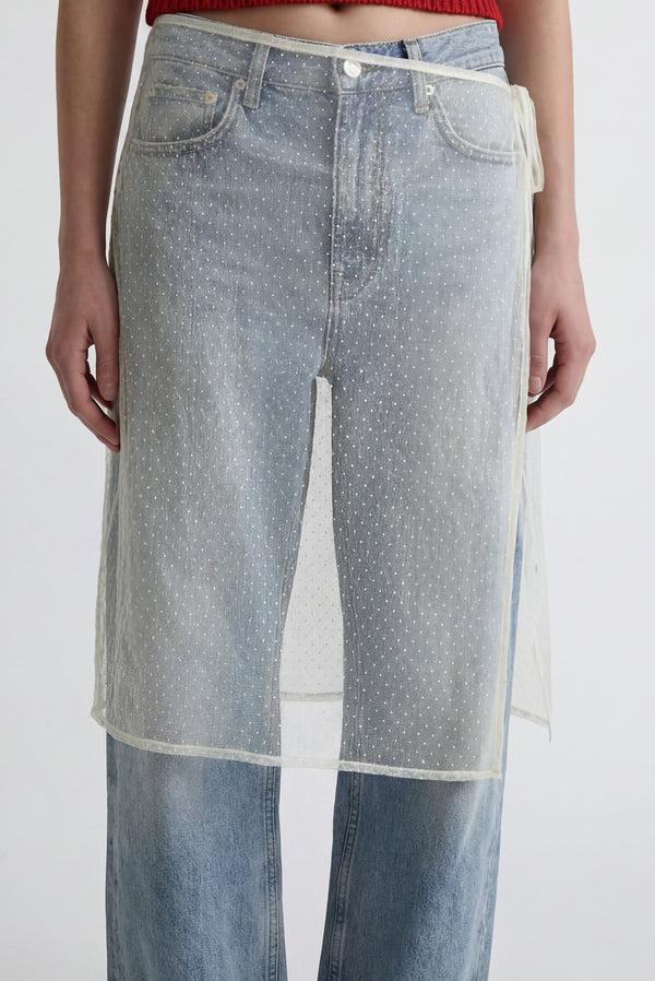 simonett Sheer Dotted Wrap Skirt Overlay