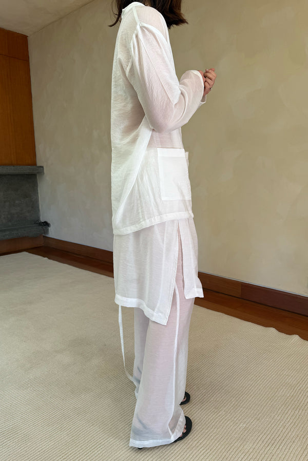 Simonett Sheer Flare Slit Overlay Trouser - White