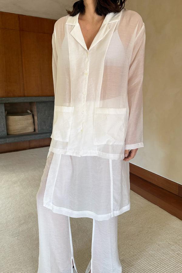 Simonett Sheer Flare Slit Overlay Trouser - White