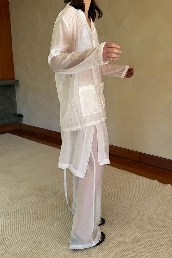 Simonett Sheer Flare Slit Overlay Trouser - White
