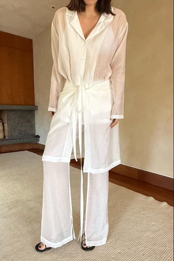 simonett Sheer Flare Slit Overlay Trouser - White