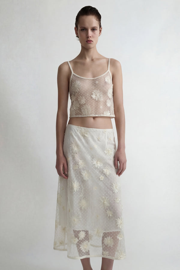 Simonett Sheer Floral Lace Crop