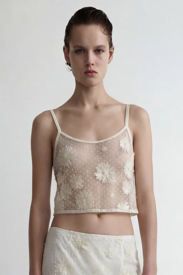 simonett Sheer Floral Lace Crop