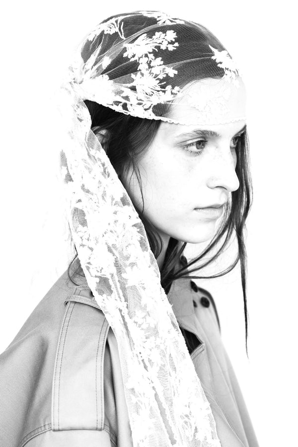 Simonett Sheer Floral Lace Embroidered Head Scarf