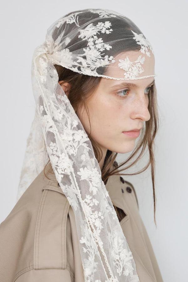 simonett Sheer Floral Lace Embroidered Head Scarf