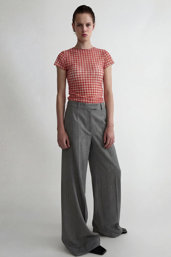 simonett Sheer Gingham Ruched Top - Red