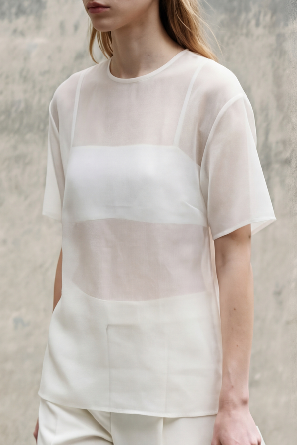 Simonett Sheer Short Sleeve Top - White