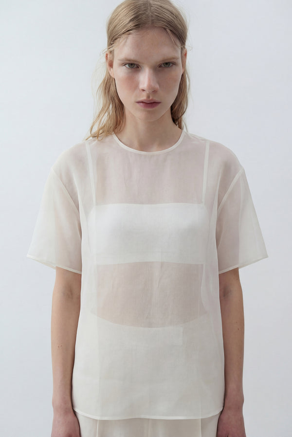 Simonett Sheer Short Sleeve Top - White