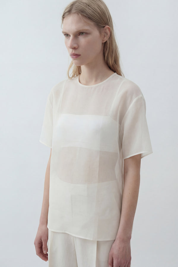 Simonett Sheer Short Sleeve Top - White