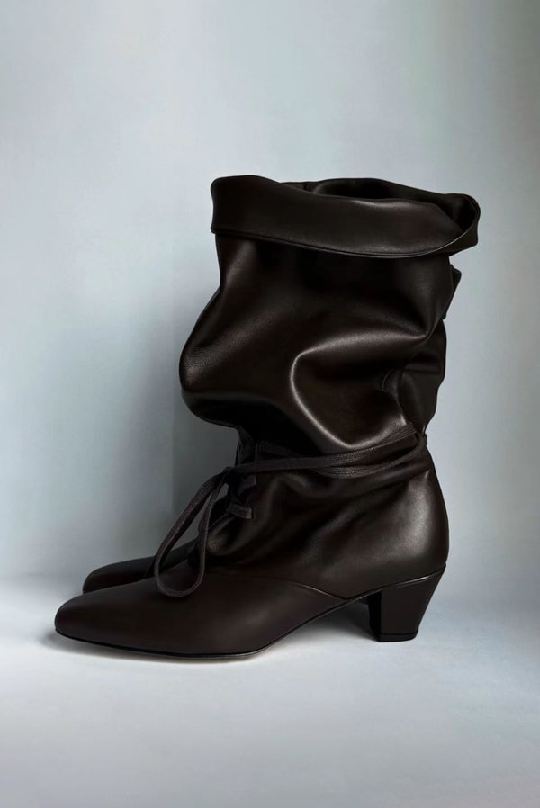 simonett Slouch Leather Lace Up Boots - Brown