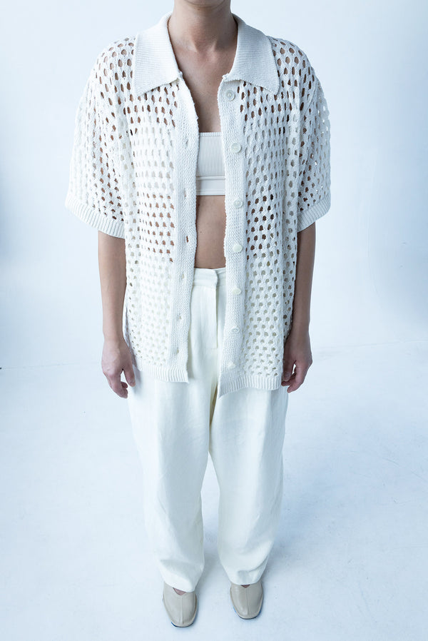 Simonett Spring Open Knit Collar Blouse - White