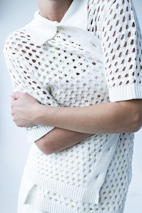 Simonett Spring Open Knit Collar Blouse - White