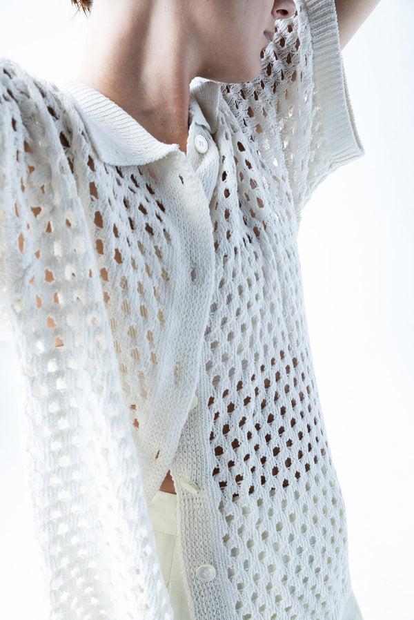 simonett Spring Open Knit Collar Blouse - White