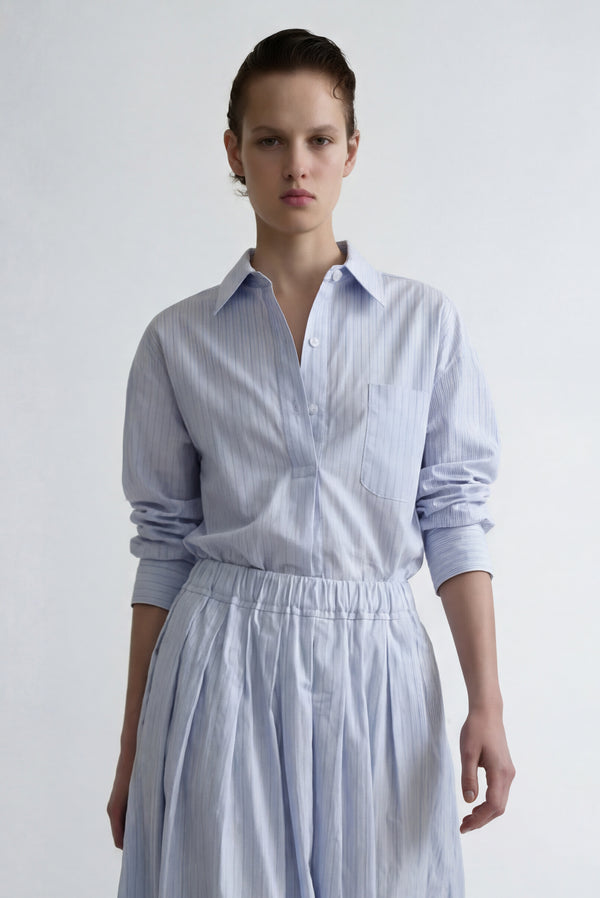 simonett Striped Cotton Button Up Shirt - Baby Blue