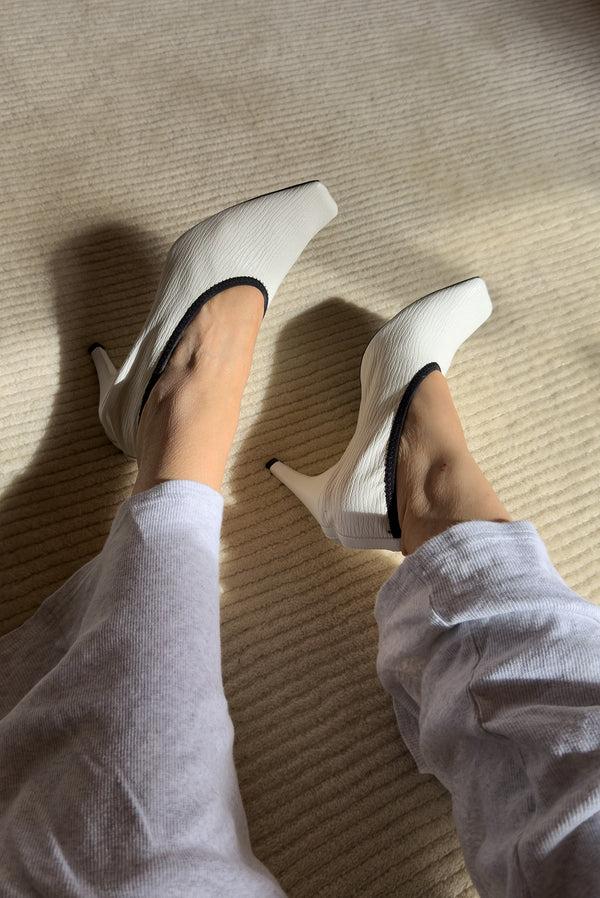 Simonett Textured Square Toe Sculpted Heel - White