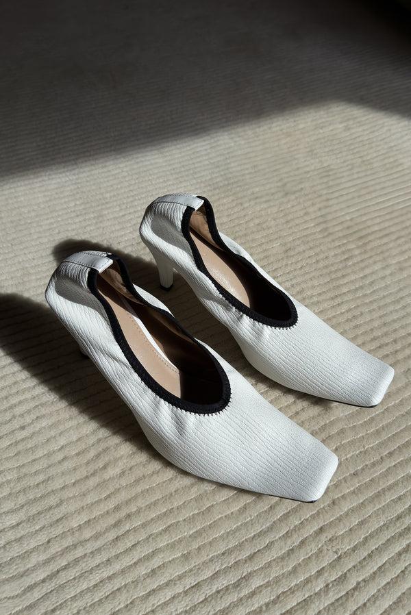 simonett Textured Square Toe Sculpted Heel - White