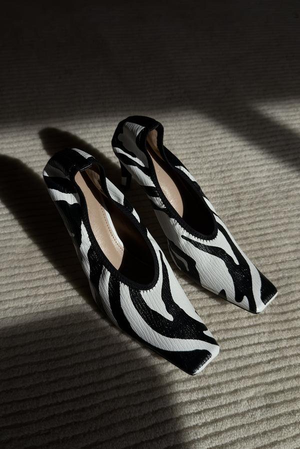 Simonett Textured Square Toe Sculpted Heel - Zebra