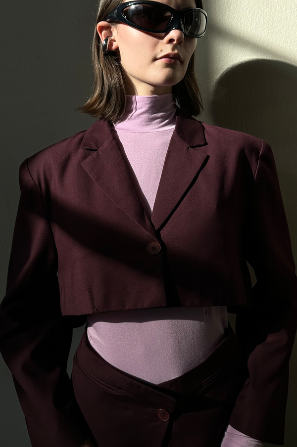 simonett Waist Cutout Blazer - Burgundy