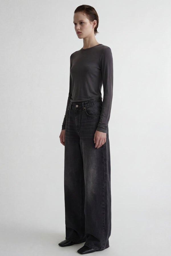 Simonett Wide Leg Faded Jeans - Black