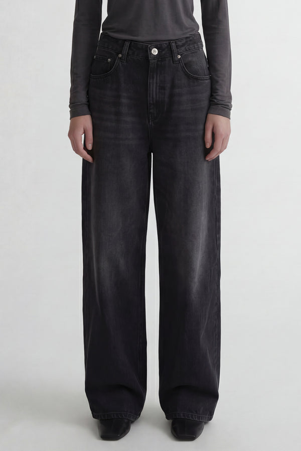 simonett Wide Leg Faded Jeans - Black