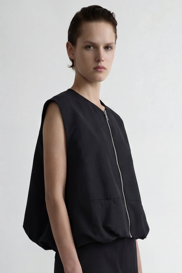 Simonett Zip-Up Bubble Crop Vest - Navy