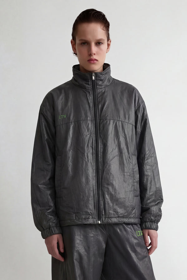 Simonett Zip Up Nylon Coach Jacket - Charcoal