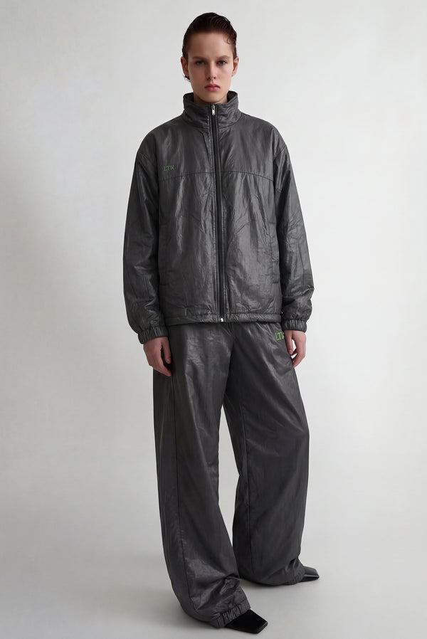 Simonett Zip Up Nylon Coach Jacket - Charcoal