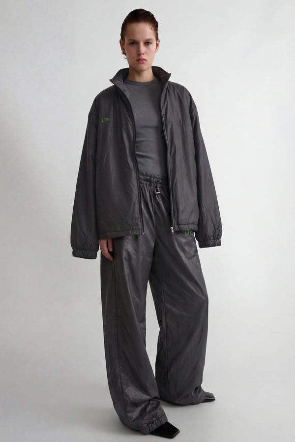 simonett Zip Up Nylon Coach Jacket - Charcoal