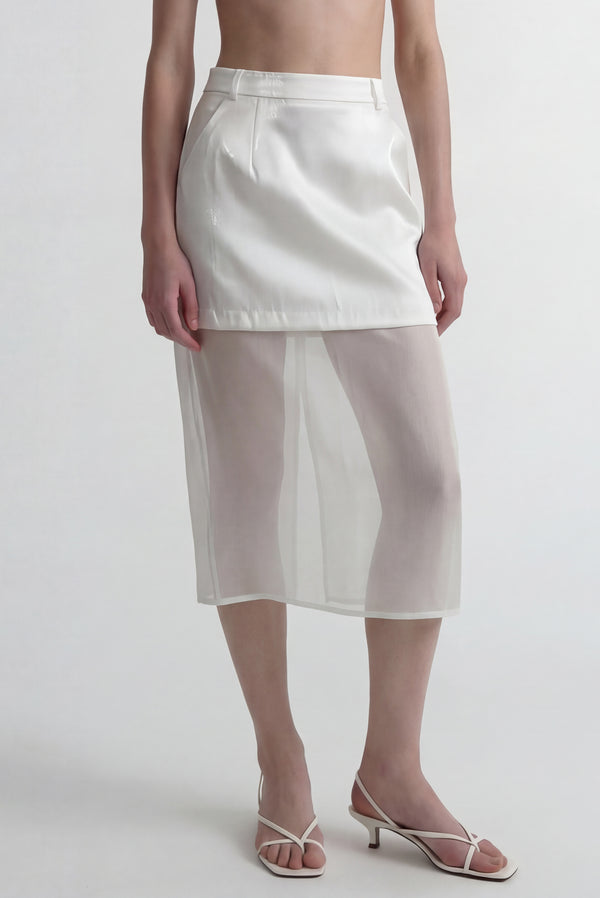 simonett White Irridescent Skirt with Sheer Underlayer