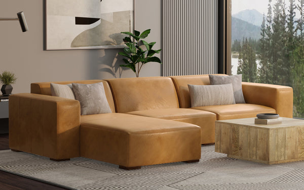 Simpli Home 2 Seater Sofa And Left Chaise In Genuine Leather