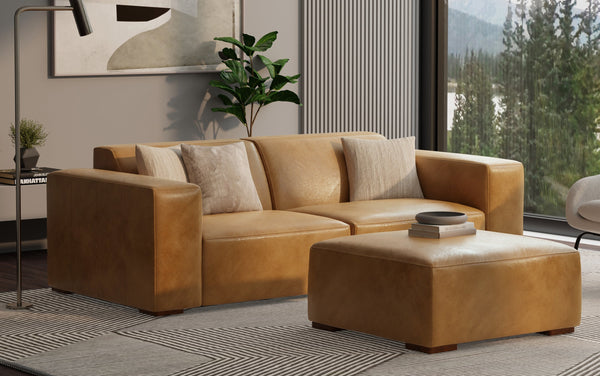 Simpli Home 2 Seater Sofa And Ottoman In Genuine Leather